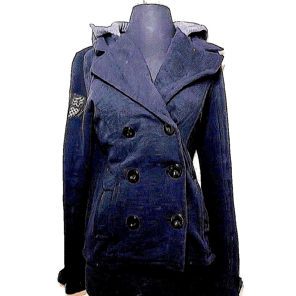 Nwot Fox black hooded double breast coat with 2 pockets